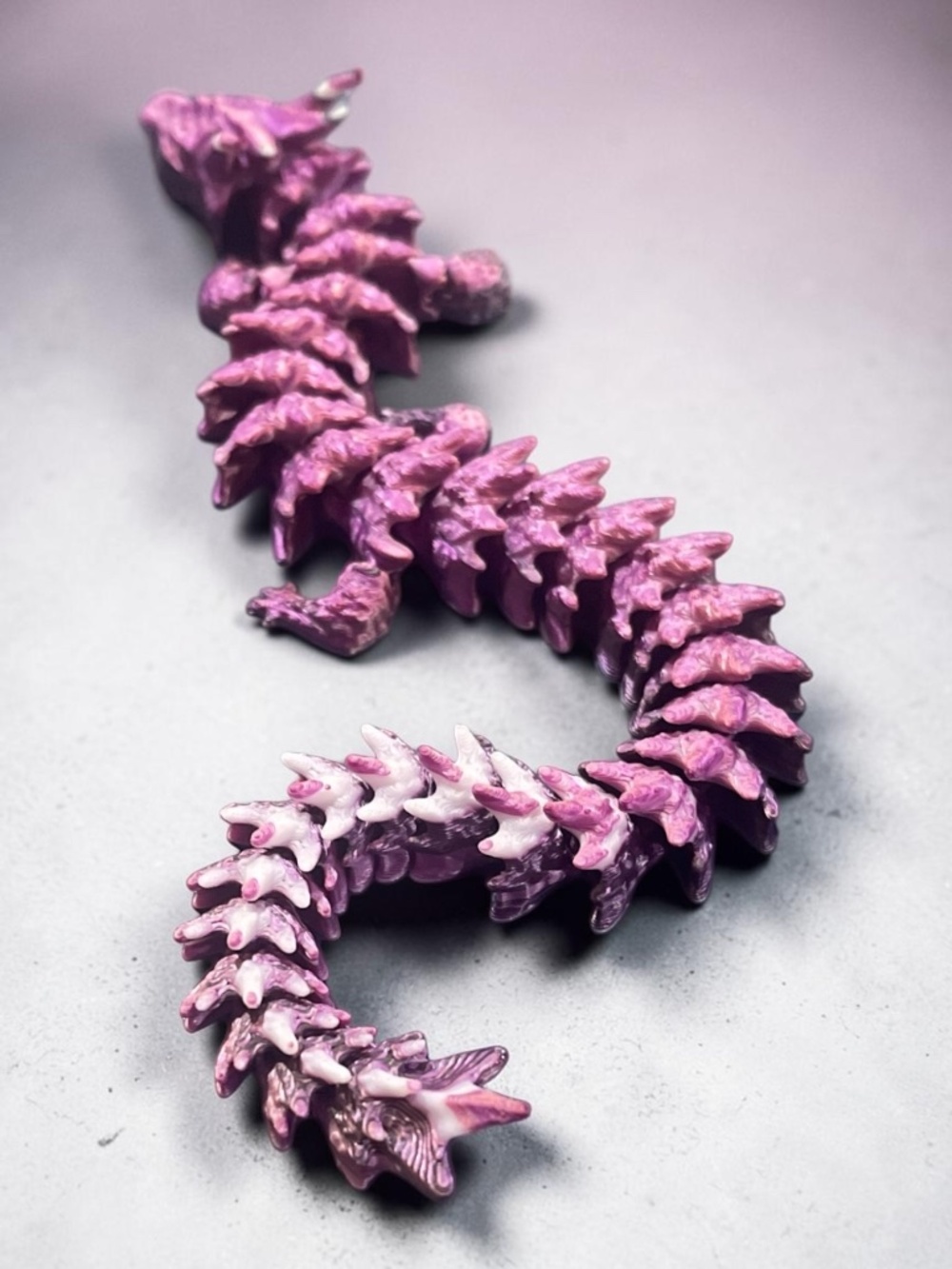 10” 3D Articulated Metallic Purple Pink and White Dragon - Picture 7 of 14